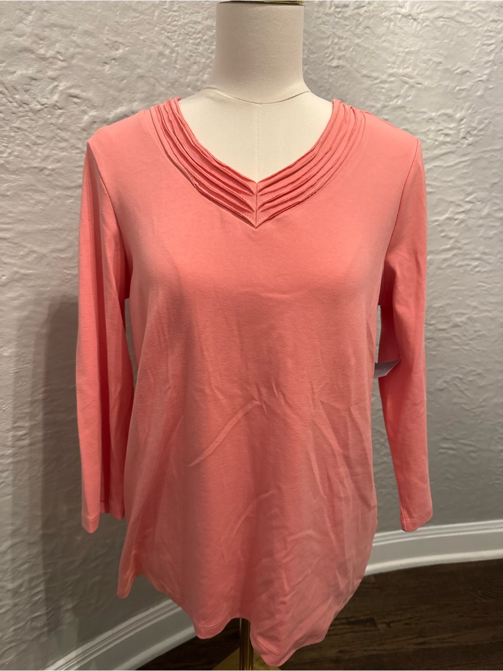 Coldwater Creek Coral Pink V-Neck Long Sleeve Top